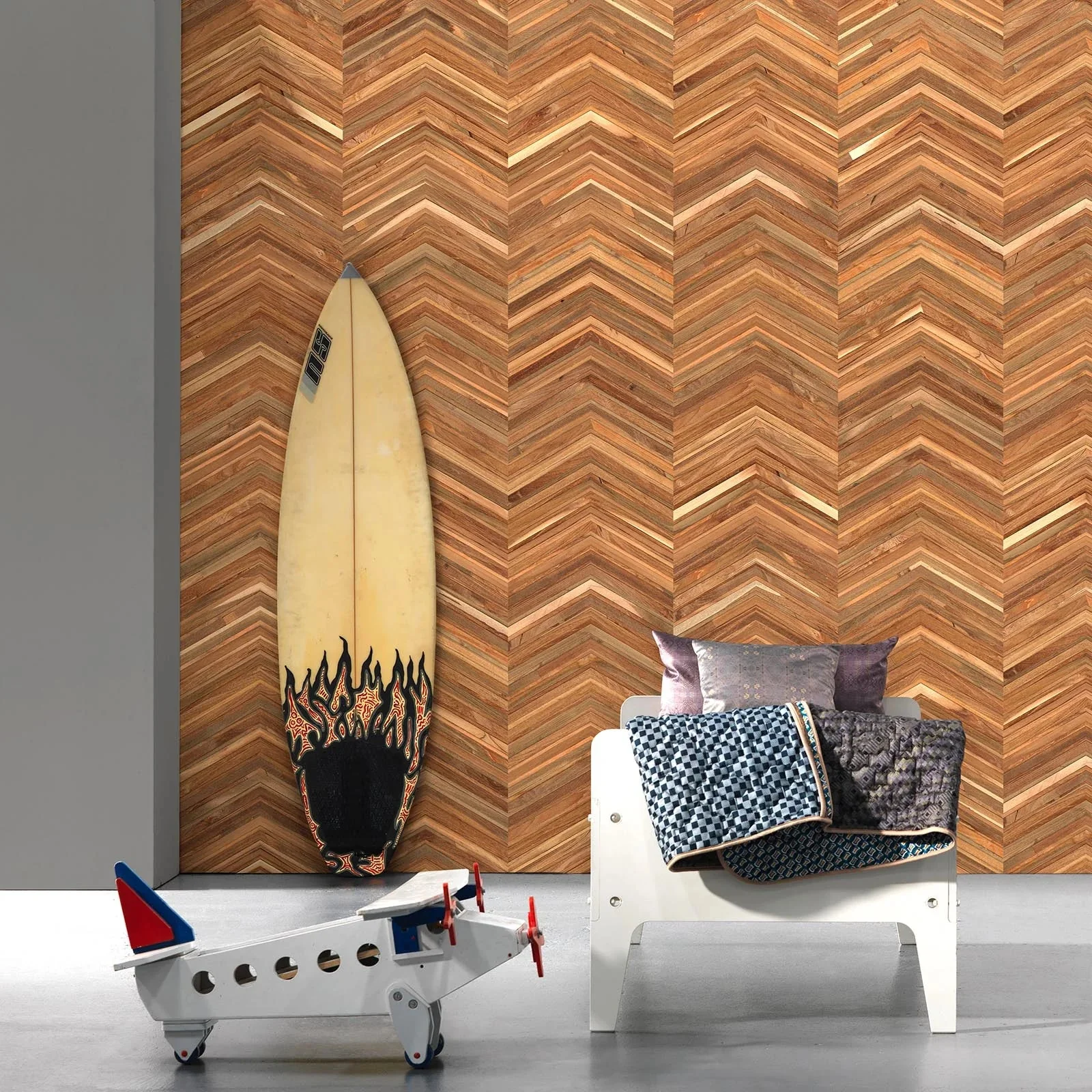 NLXL Timber Strips Wallpaper Teak On Chevron