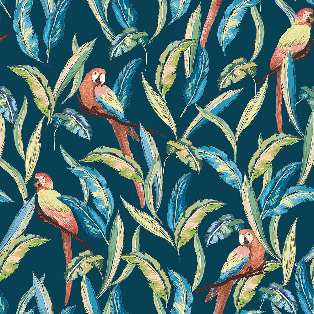 Ohpopsi Tropical Parrot Wallpaper - Indigo Multi - Image 2