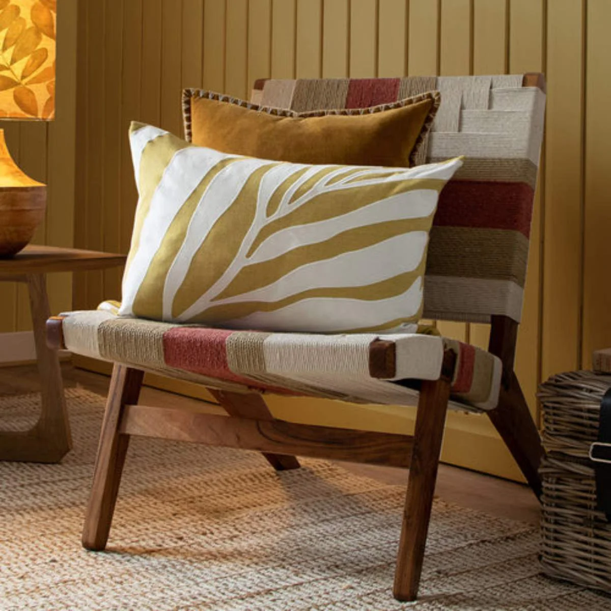 Voyage Maison Bamboo Embroidered Feather Cushion Mustard - Image 3
