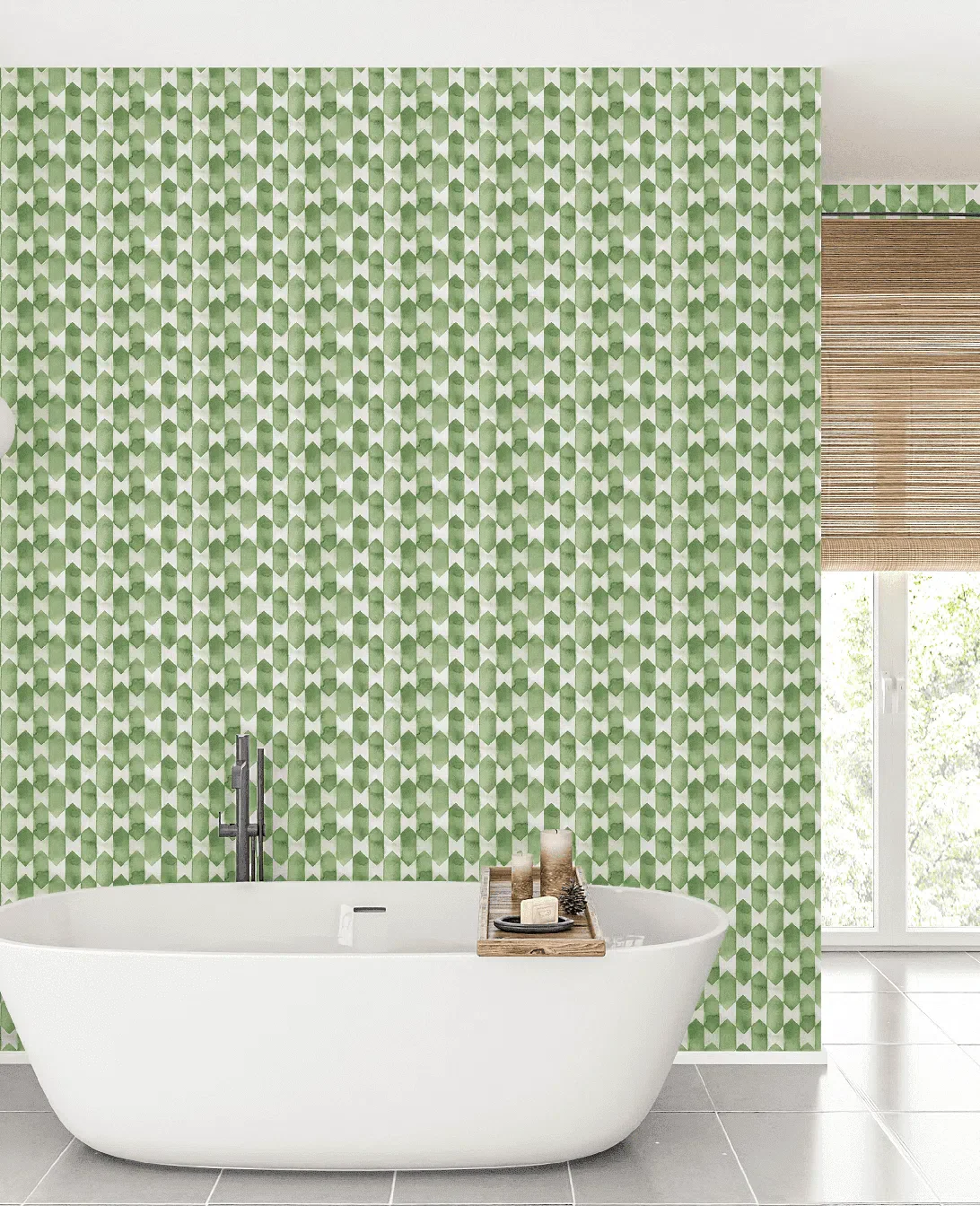 Creative Lab Amsterdam Watercolour Checked Green Repetitive Wallpaper - Image 3