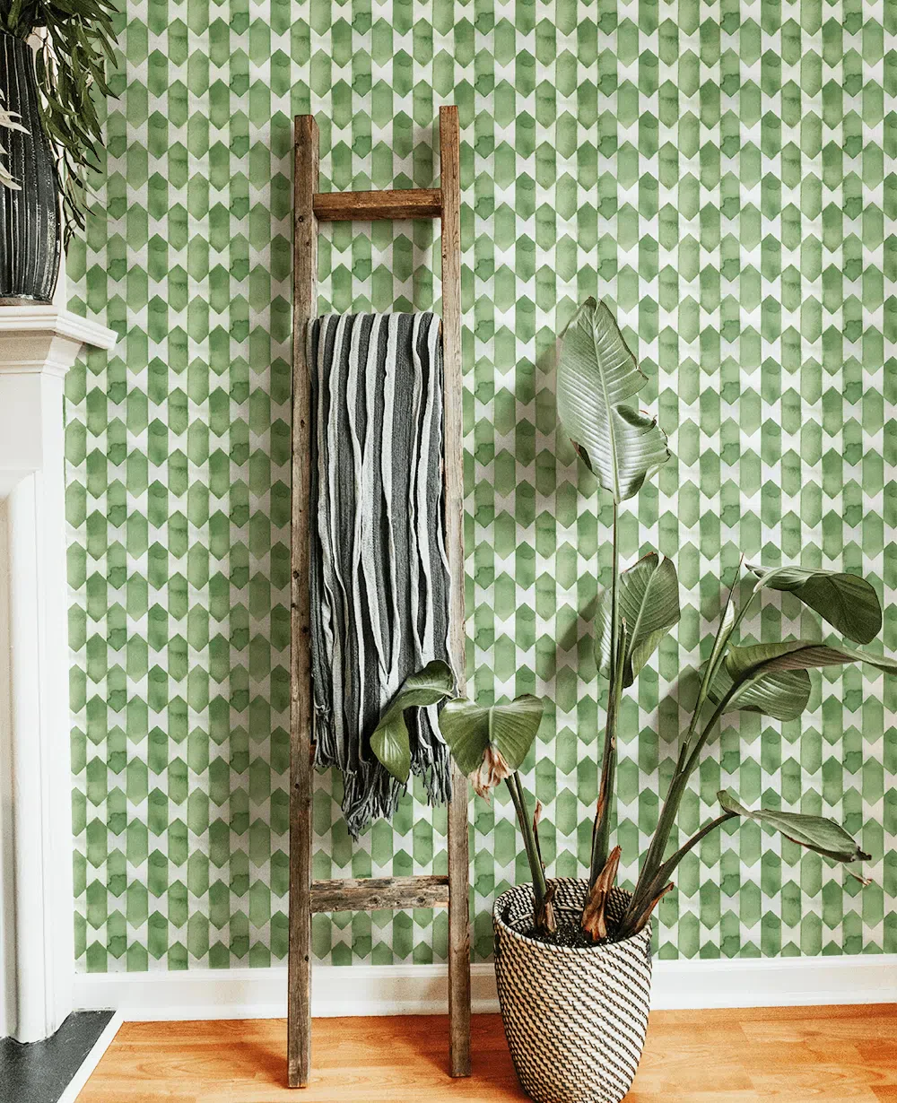 Creative Lab Amsterdam Watercolour Checked Green Repetitive Wallpaper - Image 4