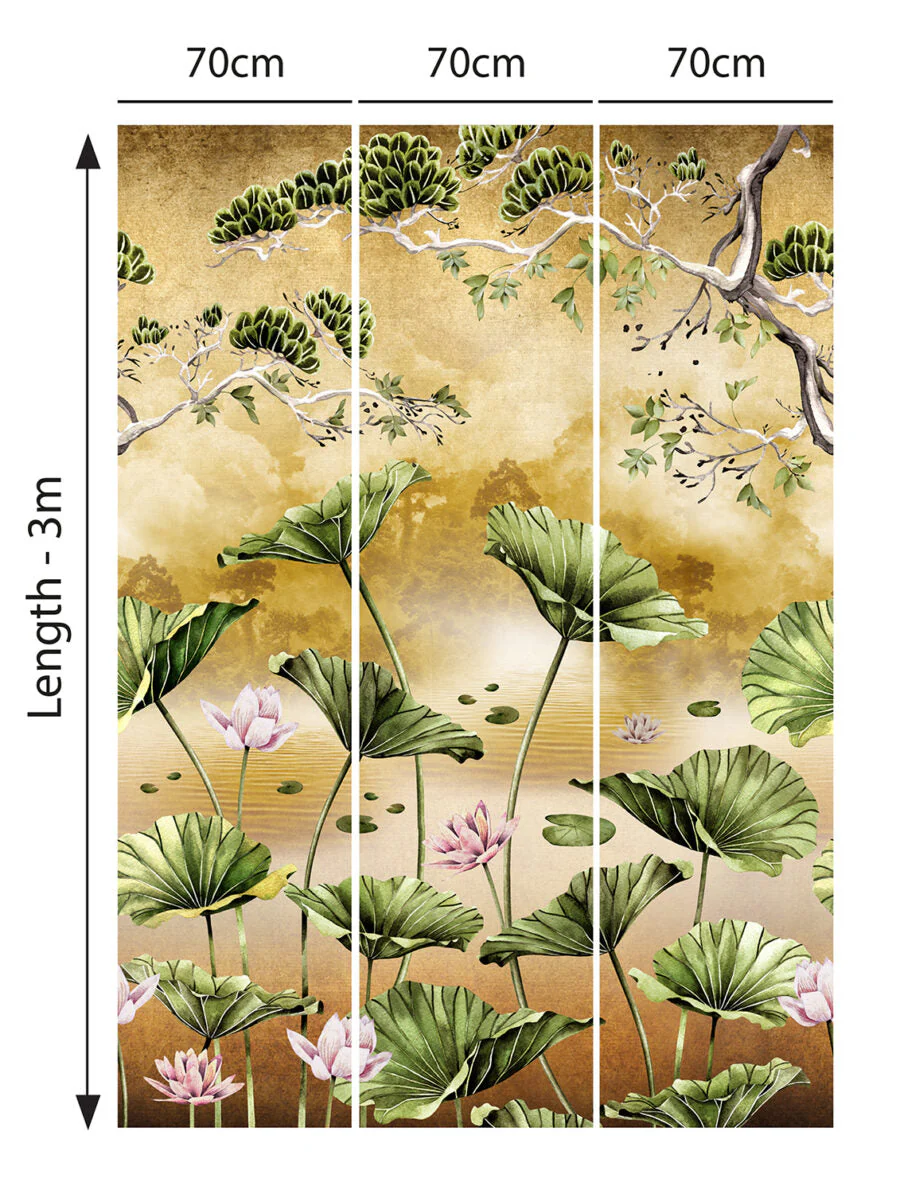 Avalana Waterlily Sunset Metallic Gold Wallpaper Mural - Image 3