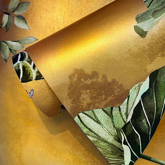Avalana Waterlily Sunset Metallic Gold Wallpaper Mural - Image 4