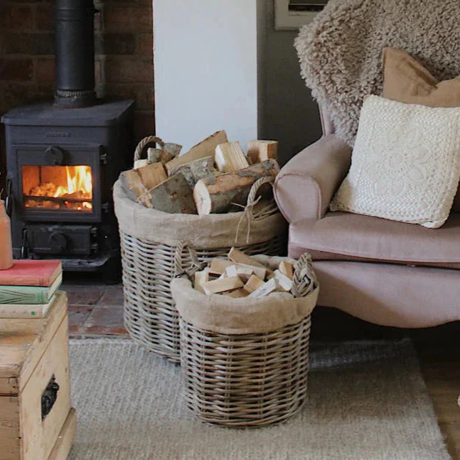 Ivyline Wicker Log Basket Round Lined - Image 2