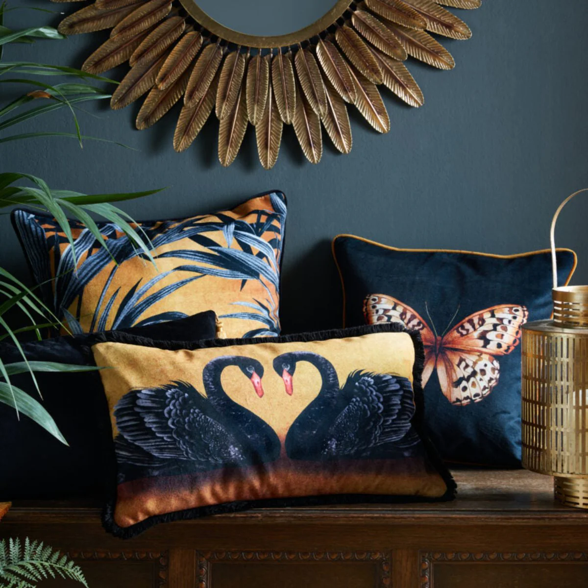 Avalana Wild Grasses Gold Piped Velvet Cushion - Image 2