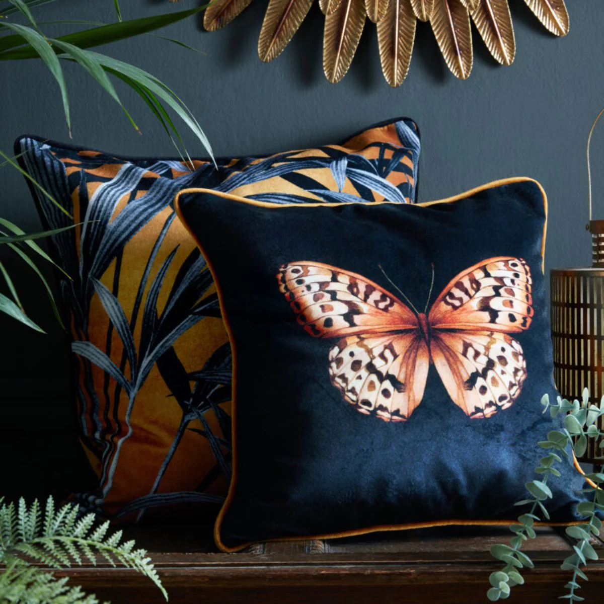 Avalana Wild Grasses Gold Piped Velvet Cushion - Image 3