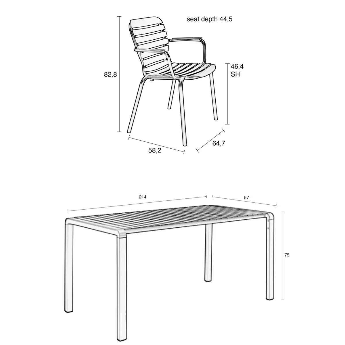 Zuiver Set Garden Table Vondel 214 + 6 Armchair Vondel - Image 19